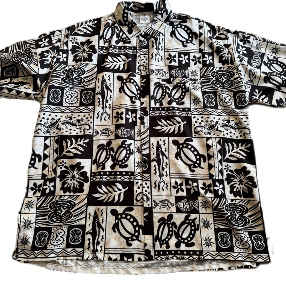La La Leelah Men's Button Down Shirt Size XL Short Sleeve Sea Turtle Island EUC